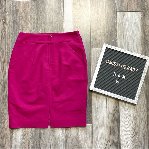 3/$30 😍 H&M Size XS Hot Pink Fuschia 19” Pencil Skirt ft. Concealed Back Zip - Picture 4 of 8